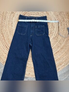 Zara dark blue denim jeans with contrast stitching